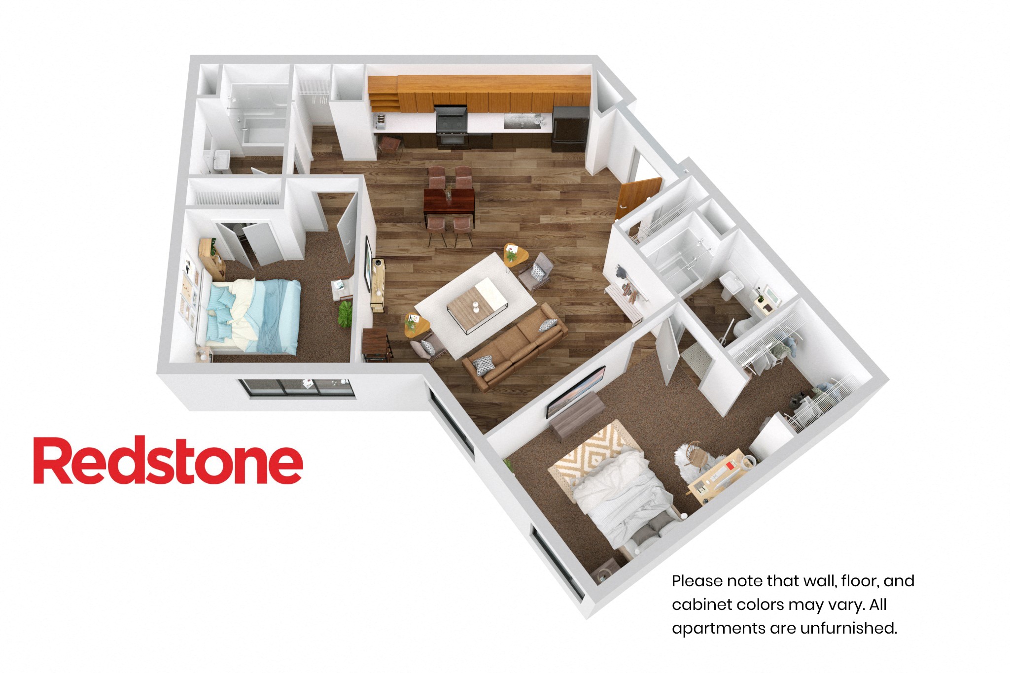 Floor plan for 2 beds, 2 baths